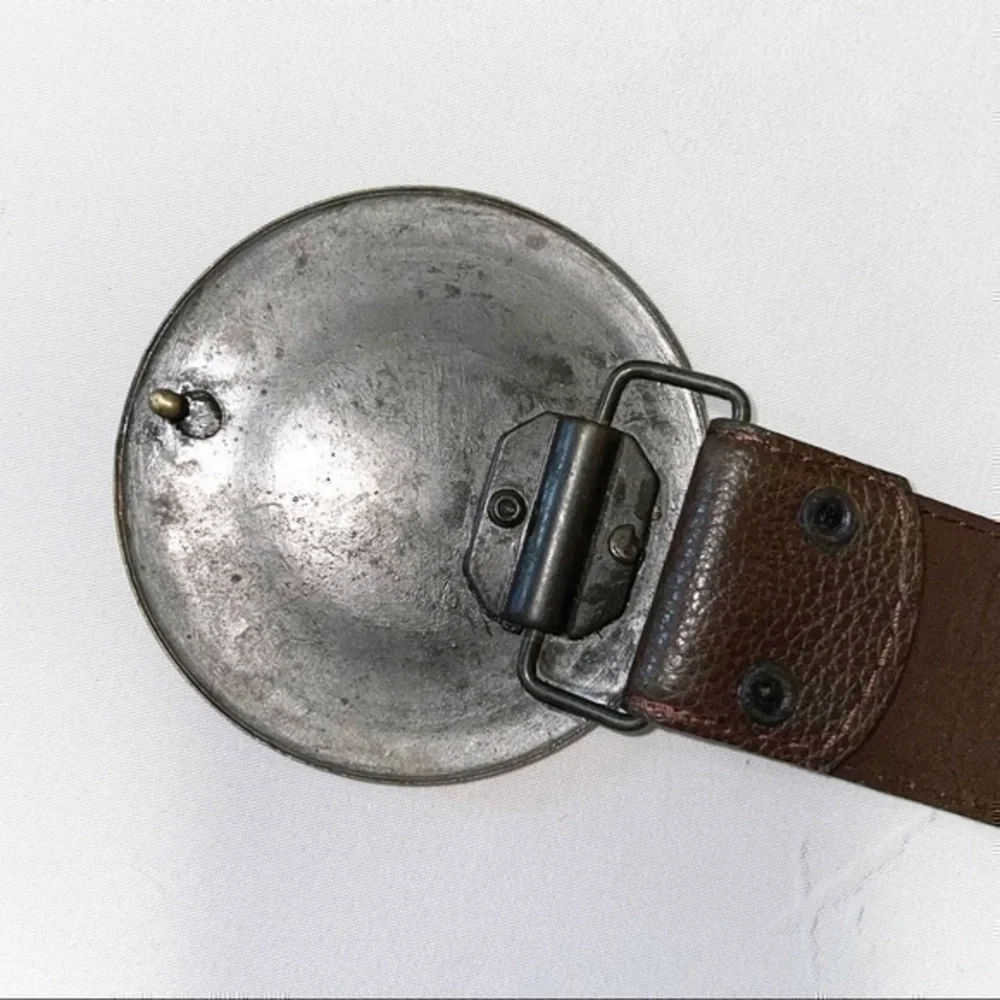 Vintage Leather Brown Belt Large Round Buckle